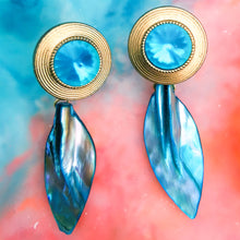 Load image into Gallery viewer, Turquoise shell piece dangling off gold coloured and turquoise stud
