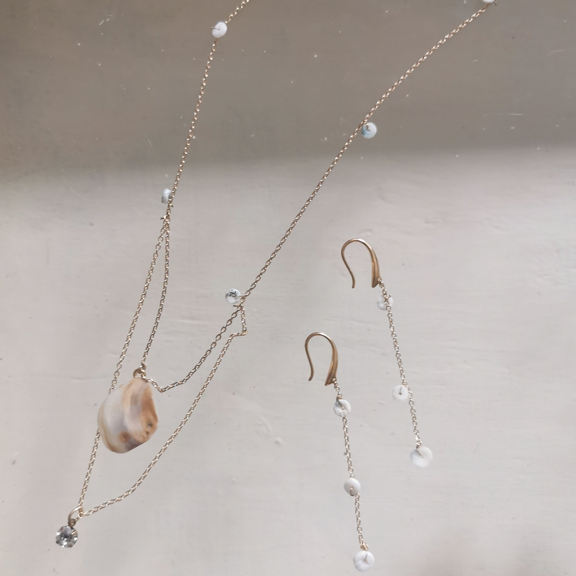 Shell drop earrings with matching necklace