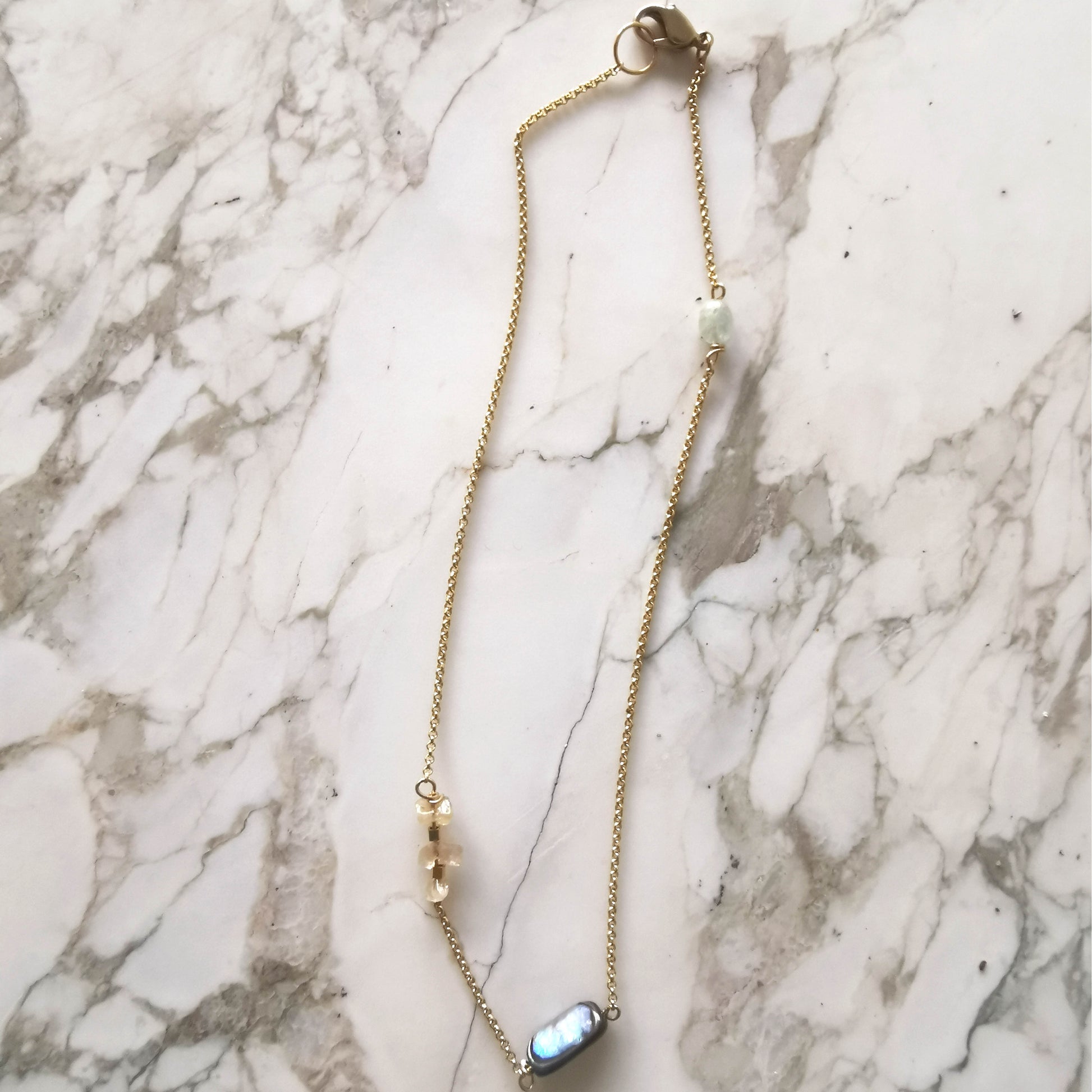 Paua, quartz, aquamarine necklace