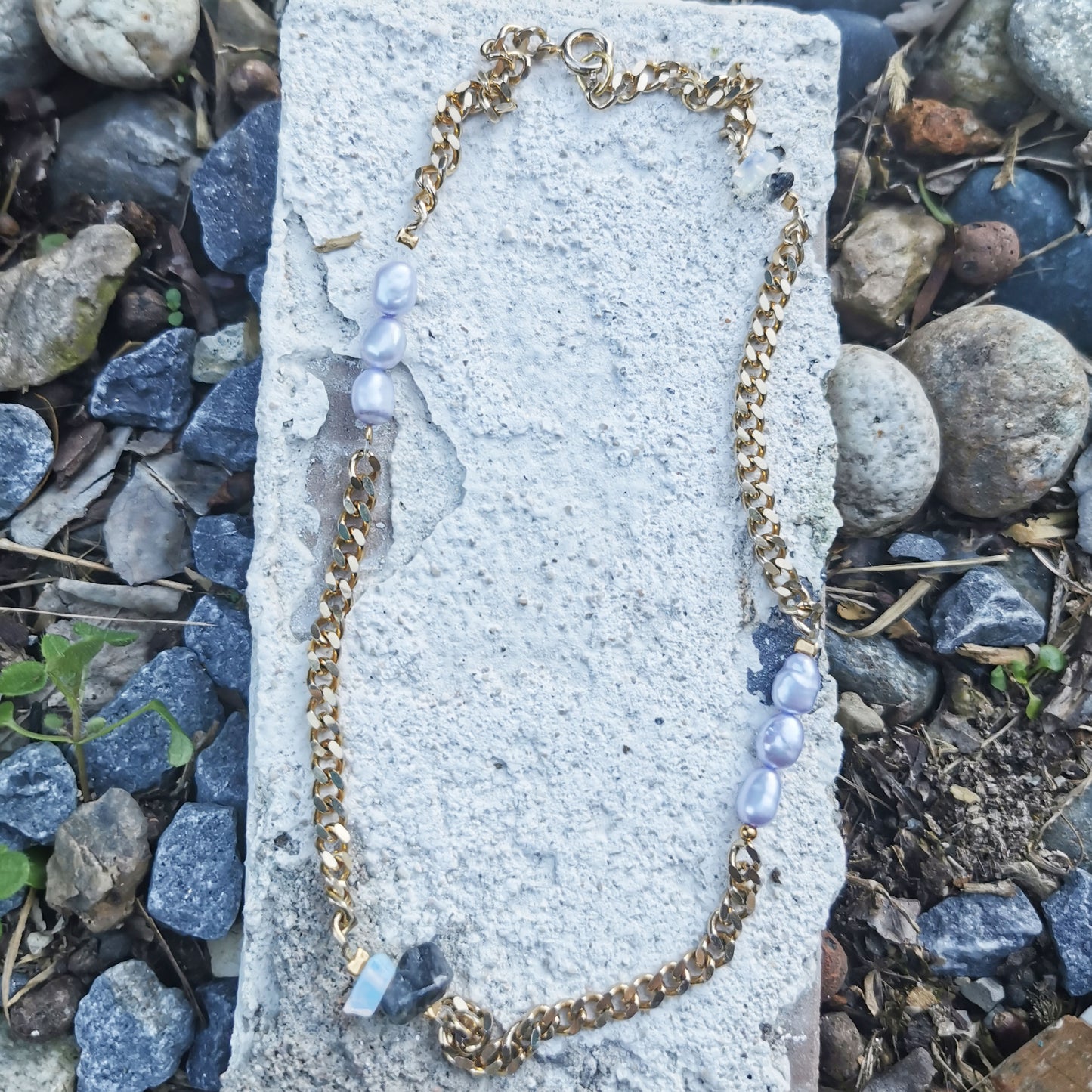 Freshwater, Agate  and opal chunky necklace marble 