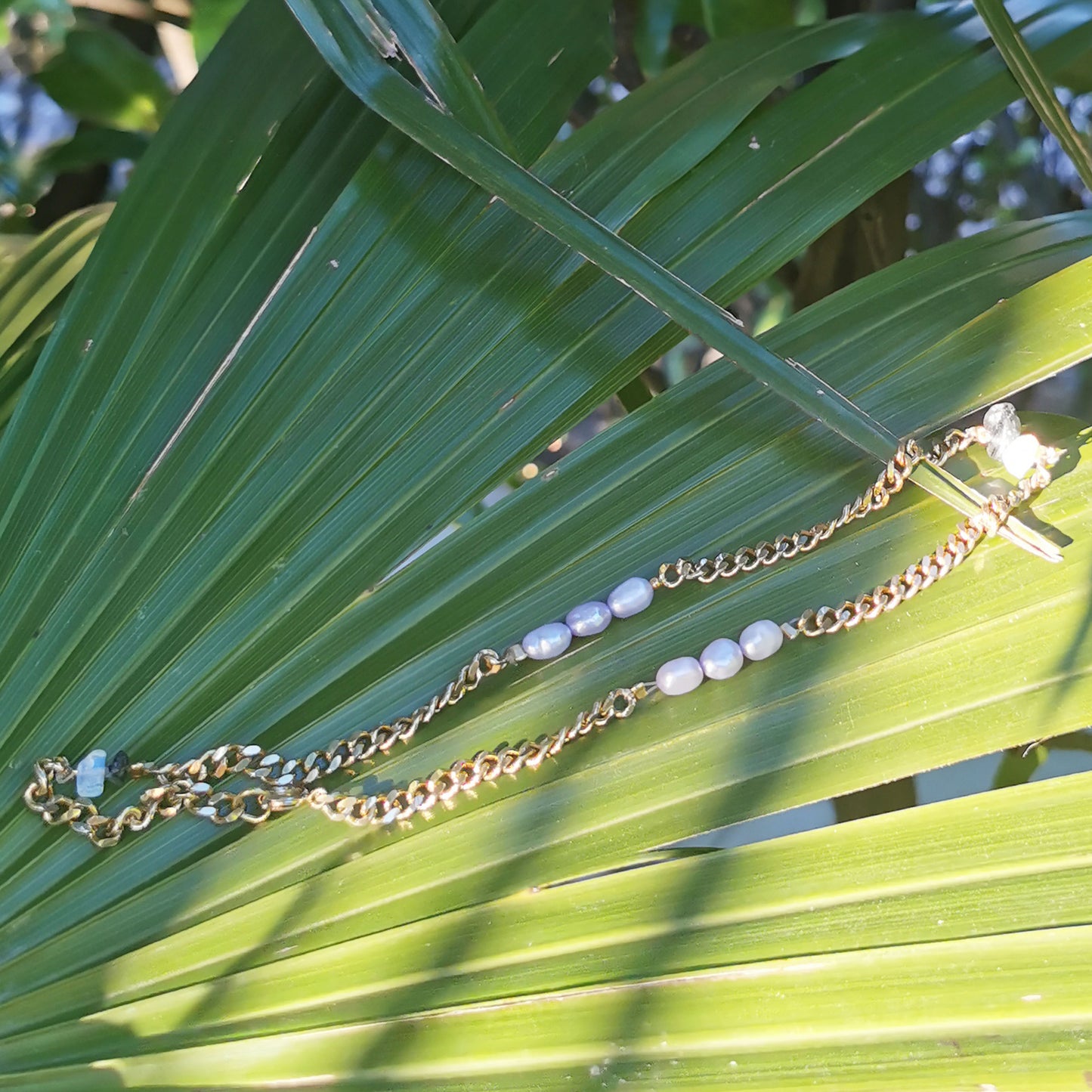 Freshwater, Agate  and opal chunky necklace Palm Leaf