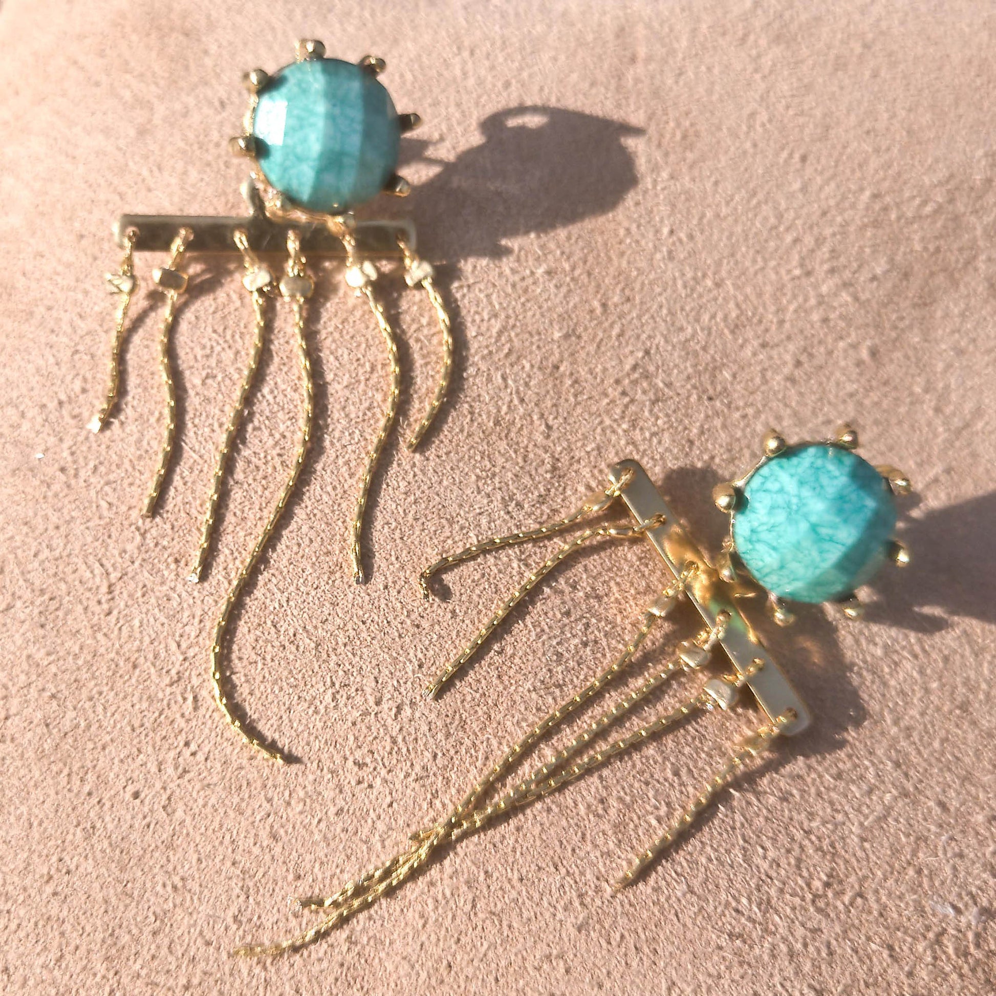 Turquoise studded earrings with chain details 