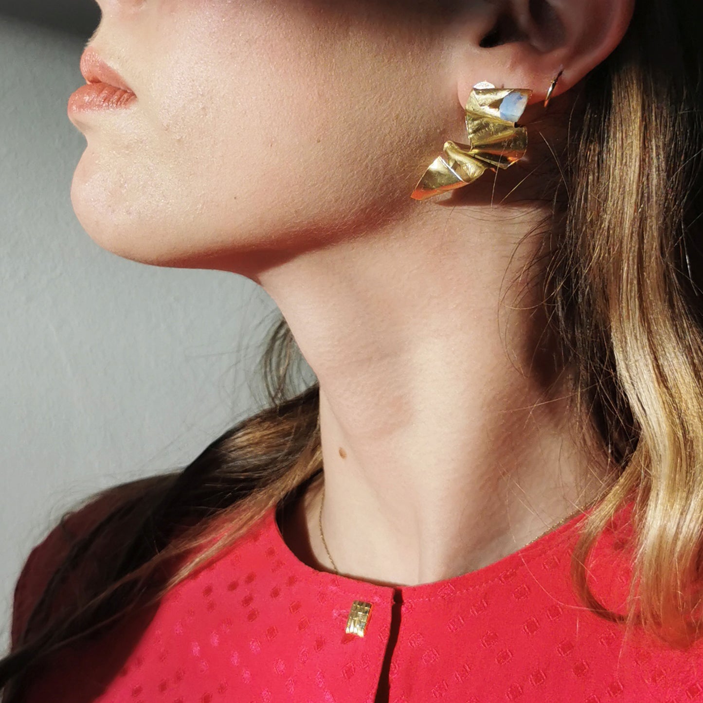 Brass wrapped earring with opal detail