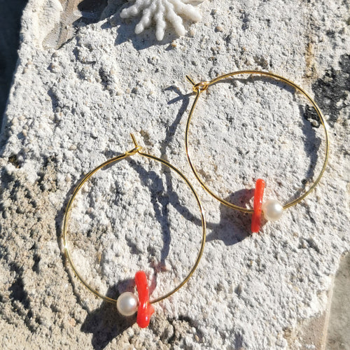 Coral and pearl hoops