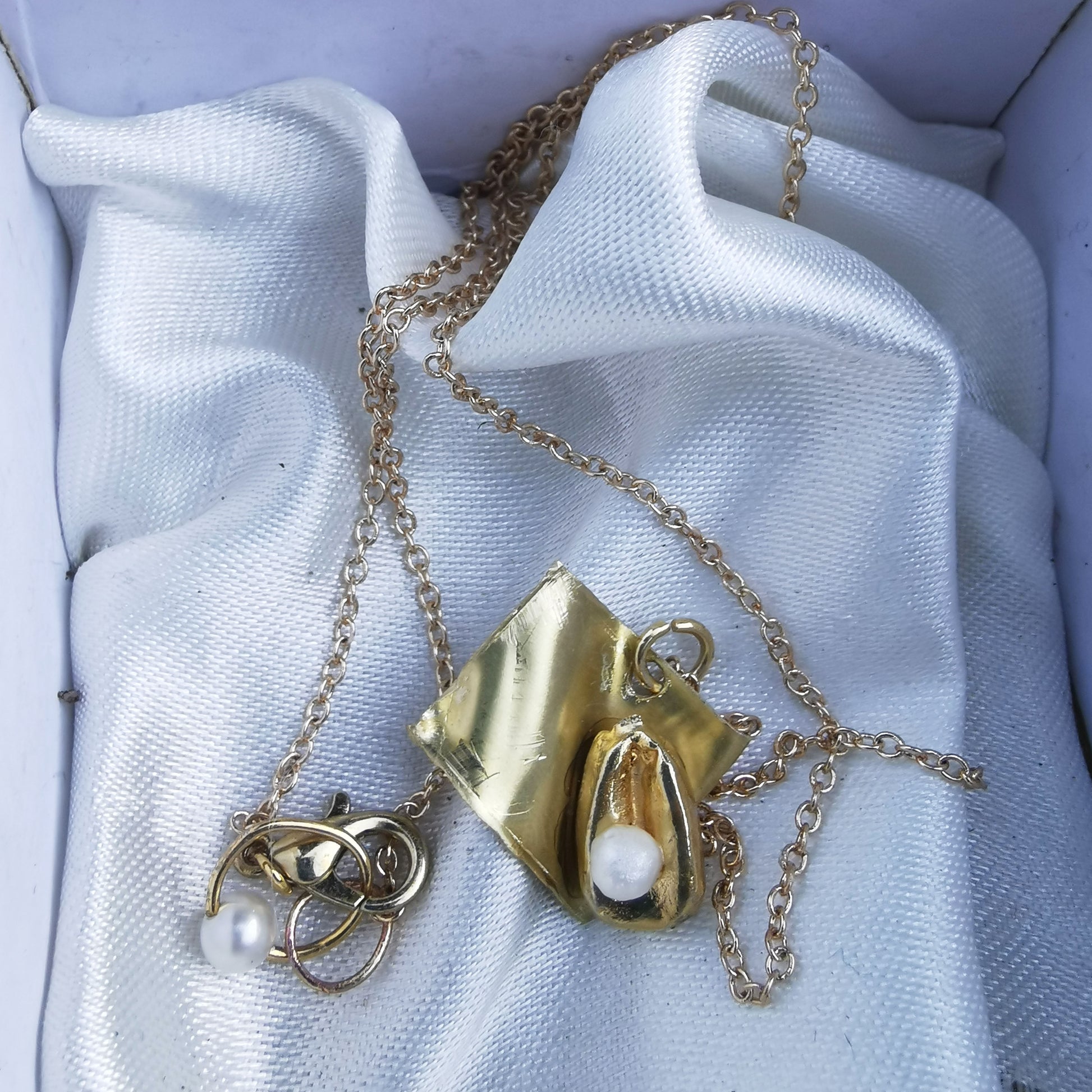 Brass and freshwater charm necklace