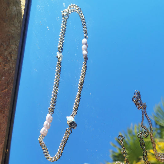 Freshwater, Agate  and opal chunky necklace